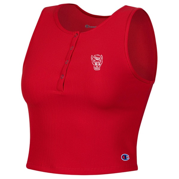 Red Ladies Sleeveless Ribbed Henley